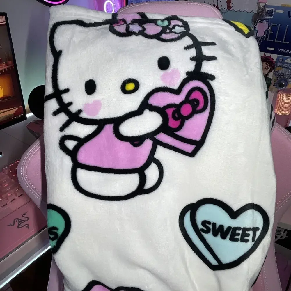 Hello Kitty Throw Blanket Valentine Love Conversation Candy Hearts 2025 Sanrio